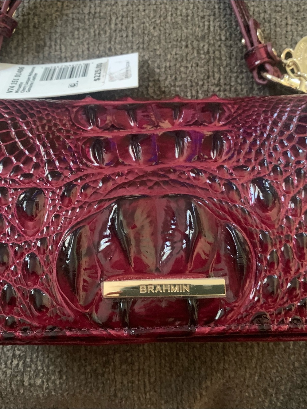 Brahmin Patent Croco-Embossed Crossbody in Deep Burgundy